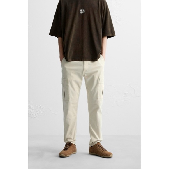 Zara Men's Cotton Blend Slim Fit Cargo Pants in Stone 31 - Picture 1 of 10
